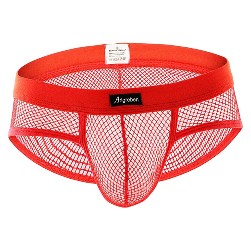 nivaa Men Briefs Sheer Mesh Bulge Pouch Briefs Underwear Male Panties XL Red-picture-17