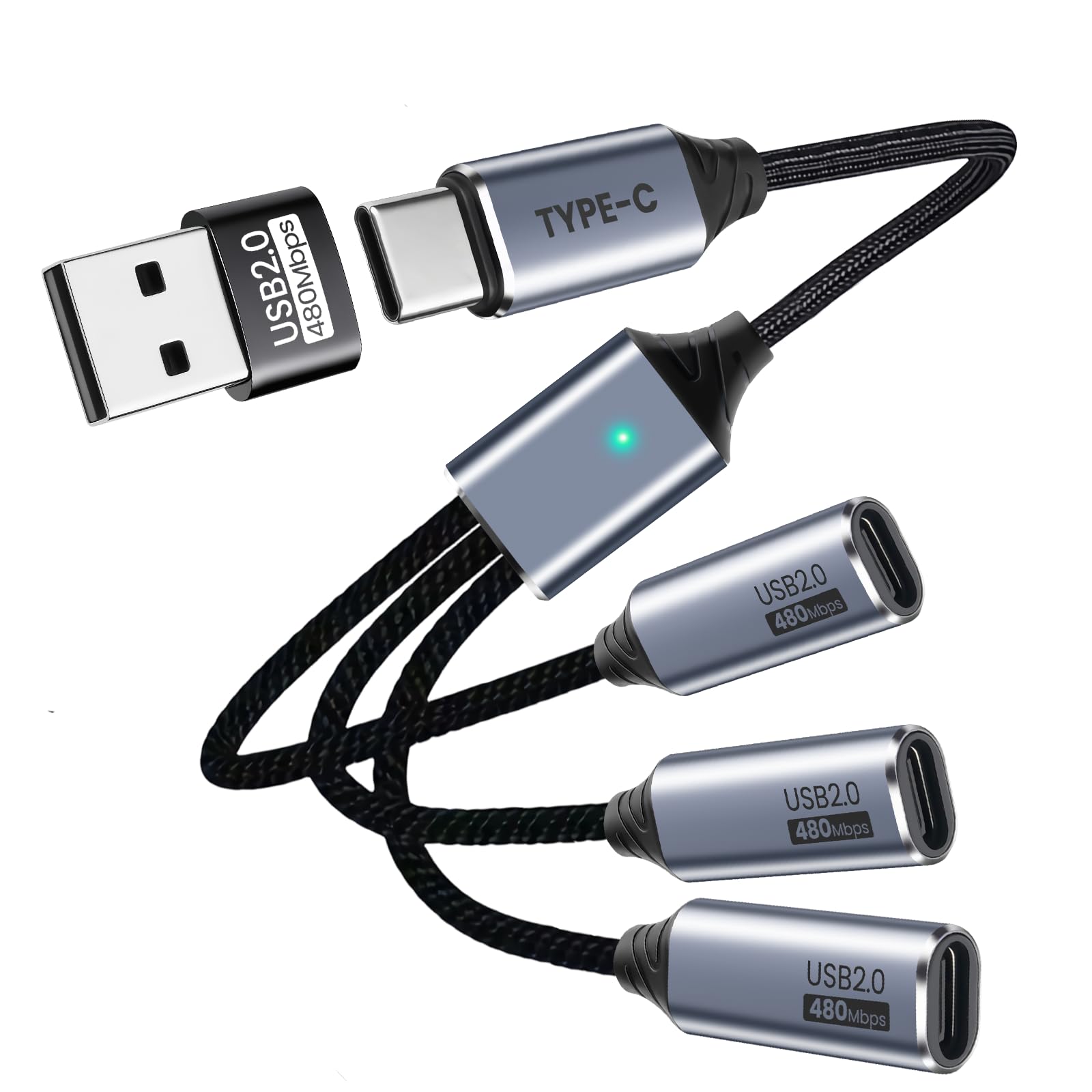 Seminer USB C Splitter 3 Port mit USB-Adapter für die Datenübertragung, USB-C-Splitter zum Aufladen, Männlich zu Multi Typ-C Buchse Kabel Kompatibel mit Smartphone, PC, Flash Laufwerk, Drucker