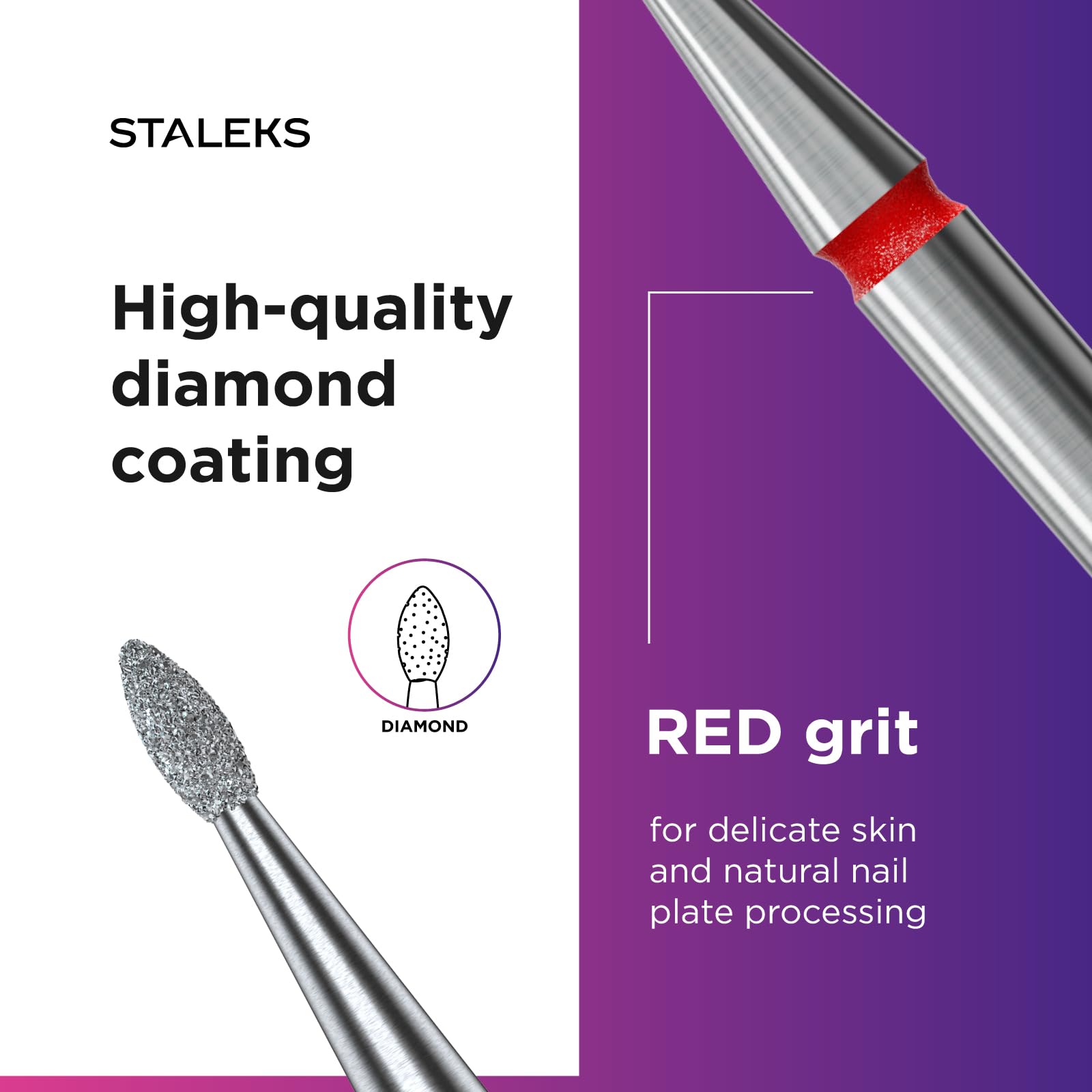 STALEKS PRO - Punta diamantada - Ríbulo redondeado (anillo rojo) I Juego de fresa de uñas I Kit de lijado para lijadoras eléctricas I Punta para manicura y pedicura compatibles (FA50R012/3)