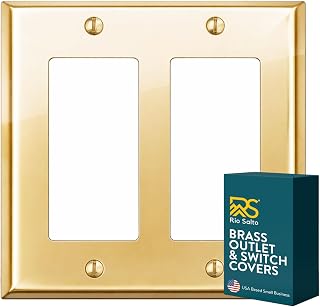Rio Salto BRASS Signature Collection Standard Size Polished Gold 2-Gang Rocker Wall Plate Decorator Double Light Switch Cover (Rocker Outlet 2-Gang 1-Pack)
