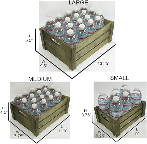 Miniatura 8 de Admired By Nature Contenedor de almacenamiento de cajas de madera, juego de 3 cestas decorativas de estilo rústico grande marrón claro para