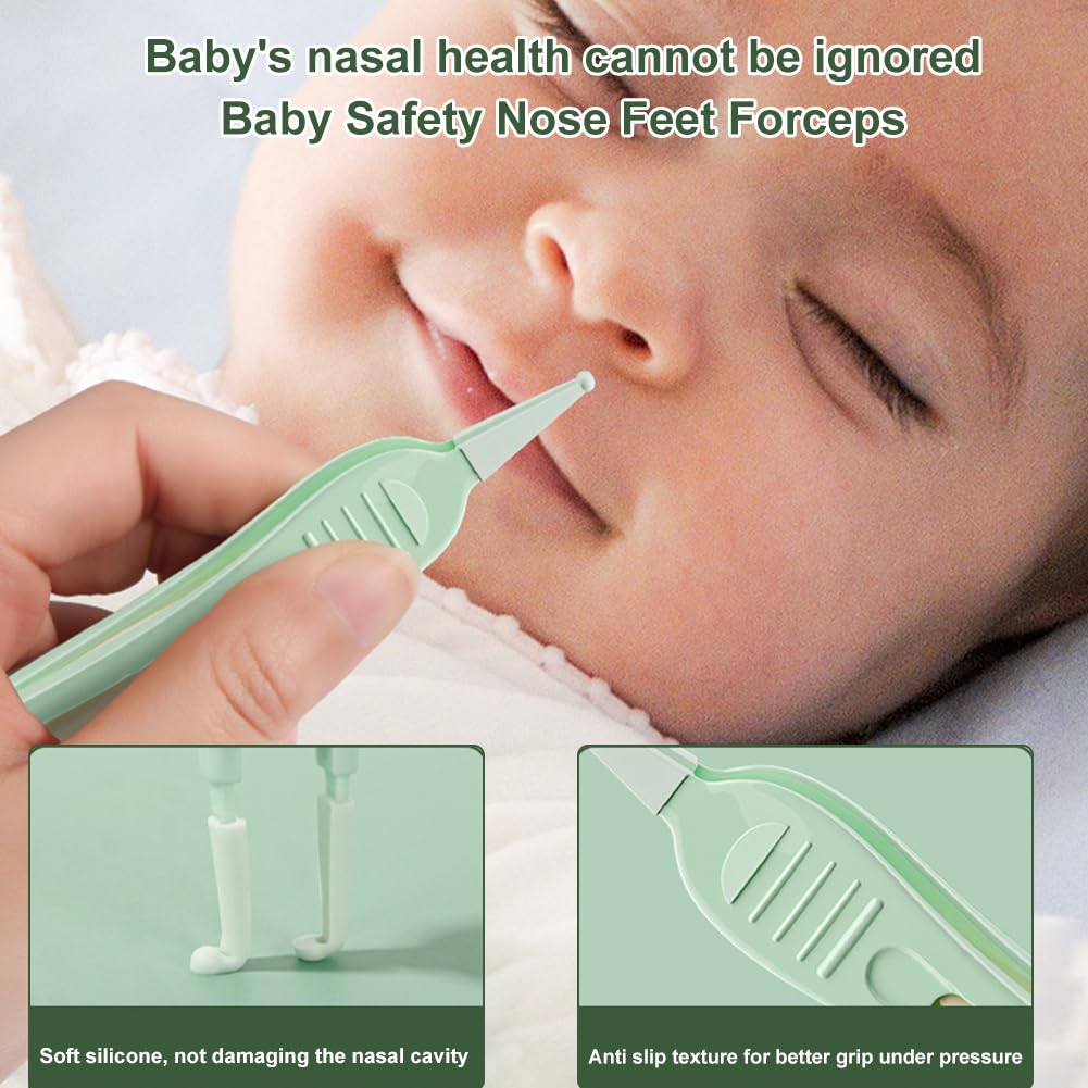 Nez Nettoyage Pince à Épiler avec Lumière LED,Pinces de Nettoyage du Nez,Oreille,Nombril,Pinces à Epiler pour Bébé,Pince à Épiler Plastique à Tête Ronde,Sécurité pour Bébé Brucelles,2PC