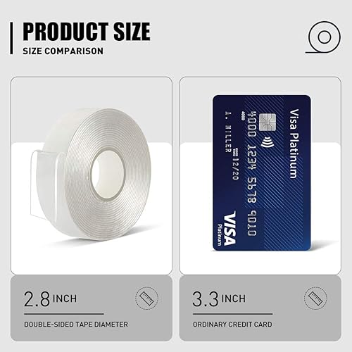 Miniatura 6 de Cinta adhesiva acrílica de doble cara resistente, 34 pulgadas 10 pies, sin residuos, transparente, extraíble, fuerte, 2 caras, para montaje en pared