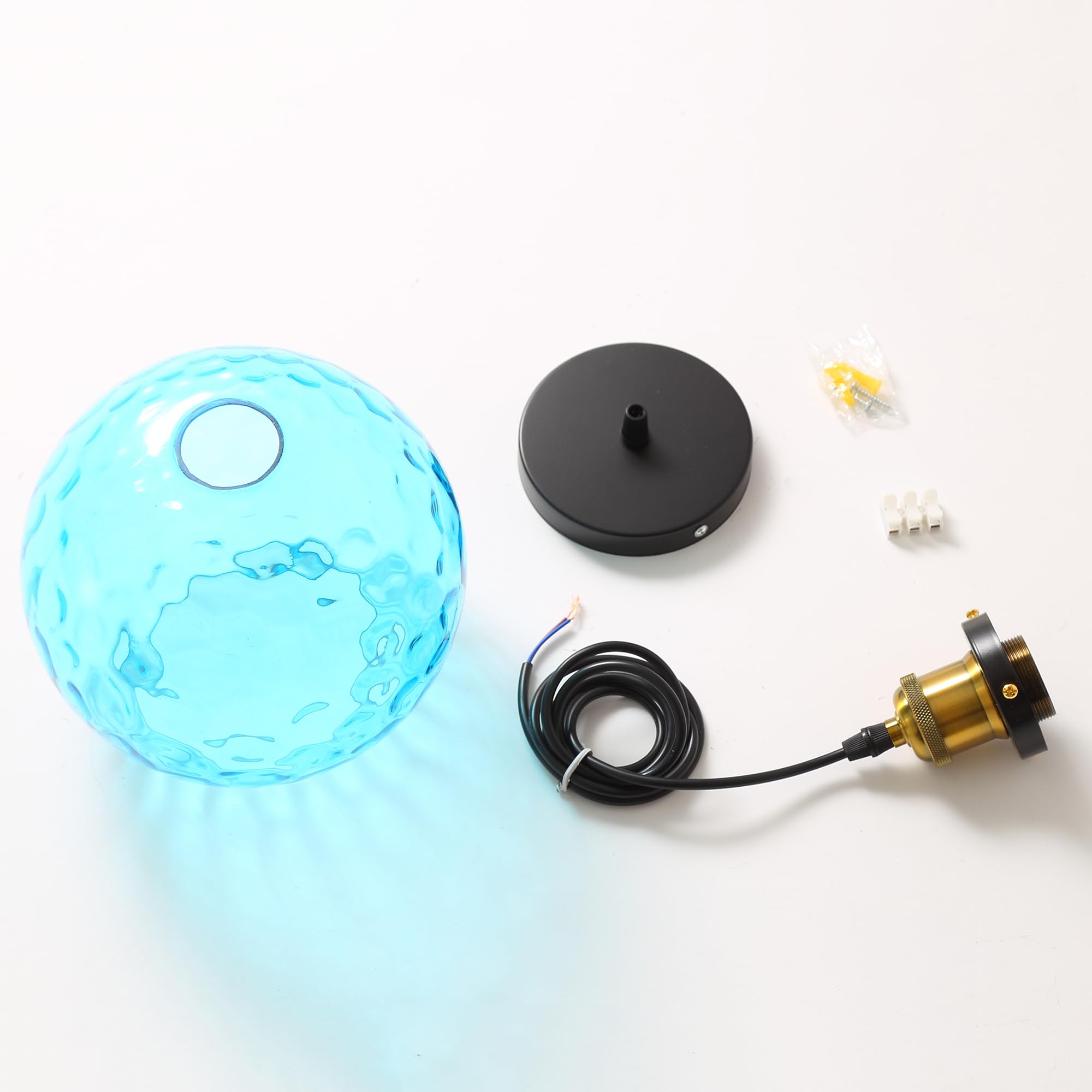 Blue Glass Hanging Light Industrial Blue Pendant Light Shade - 7.8 Inch  Kitchen Island Hanging Light With Adjustable Cord Nautical Pendant Light, image size:2000x2000