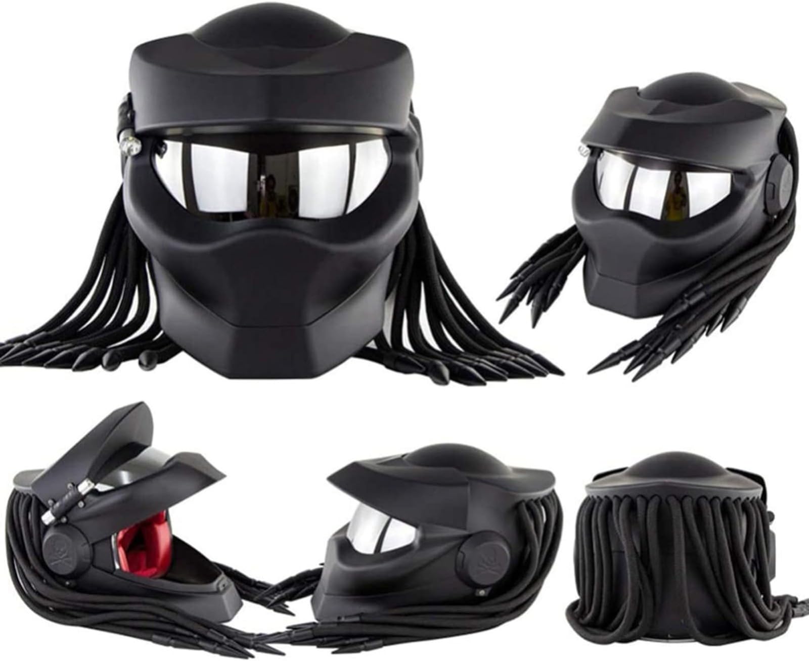 Casco Integral Motocicleta Trenzas Y Luces De Advertencia Aprobado por ECE Casco Moto Integrado para Adultos Carreras Ciclomotores Todoterreno para Hombre Mujere