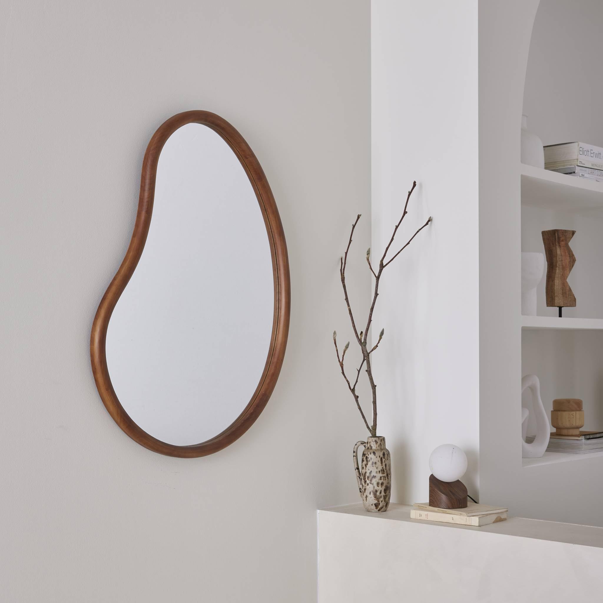 Alice's Garden sweeek - Miroir Organique en Bois de Sapin 85cm épaisseur 3cm Coloris Noyer idéal entrée. Chambre ou Salle de Bain