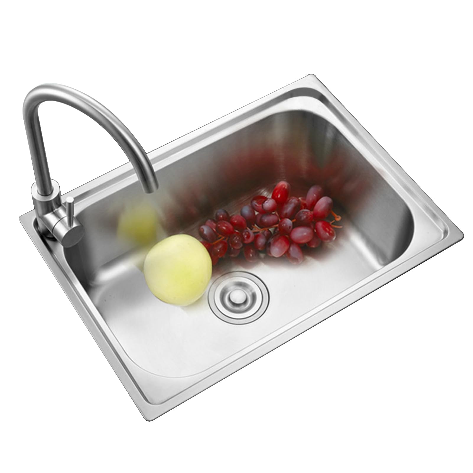 Lavello da Cucina,lavello Cucina in Acciaio Inox per Uso Domestico,1 Vasca,lavabo Commerciale Incasso con Rubinetto Acqua Calda e Fredda,Facile Pulire