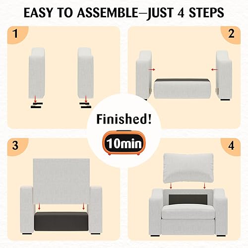 Miniatura 4 de ELUCHANG Silla de Acento Extragrande de 47", Silla de Salón Moderna de Tela de Lino con Asiento Profundo, Funda Lavable, Cómodo Gran Sillón de Sofá