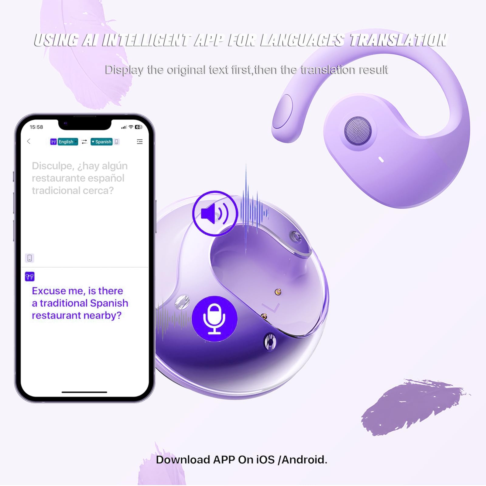 Xmenha Ai Language Translator Earbuds Translation Real Time Translating Over Ear Earbuds Earpiece Earbud Translator Translation Ai Headphones - Image 4