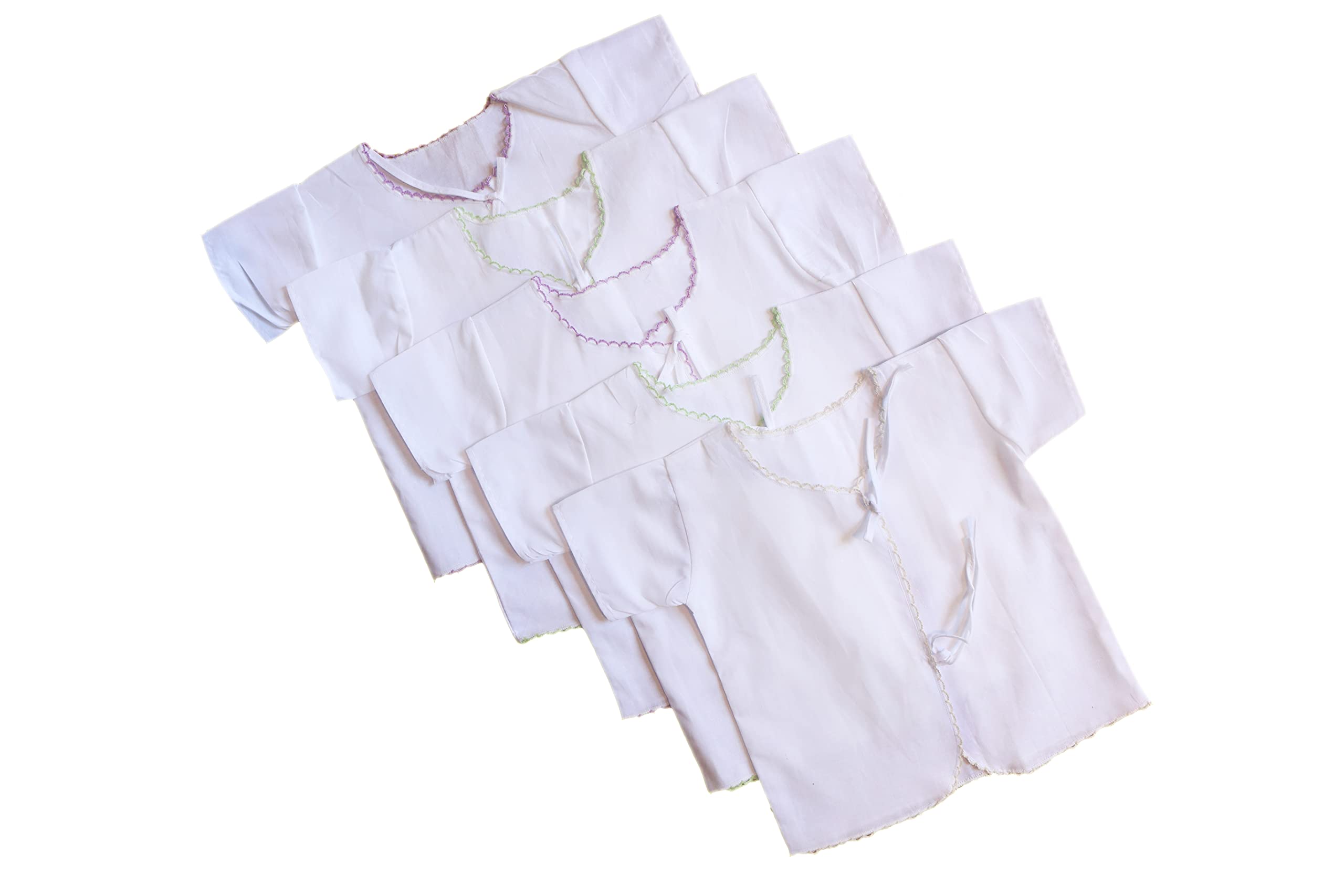 PicksparrowPICKSPARROW Pure Cotton Newborn Baby Half-Sleeve Clothes/Jhablas/Vests/Newborn Essentials (Front-open, Pack of 5, Thread work border) (0-3 months)