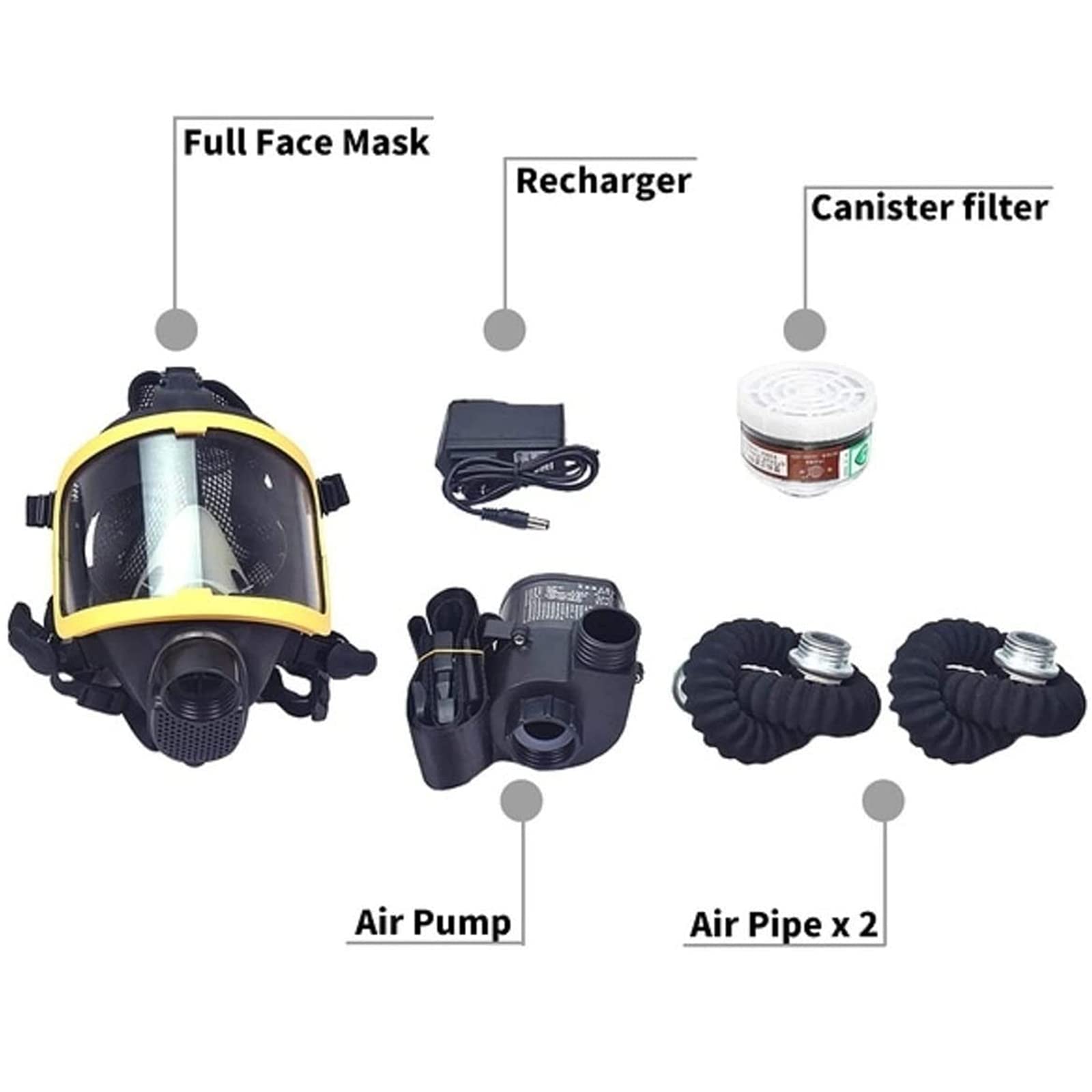 Sistema respirador de máscara de gas de cara completa con tubo de respiración, ajustable, alimentado por aire para pintura en aerosol y protección respiratoria