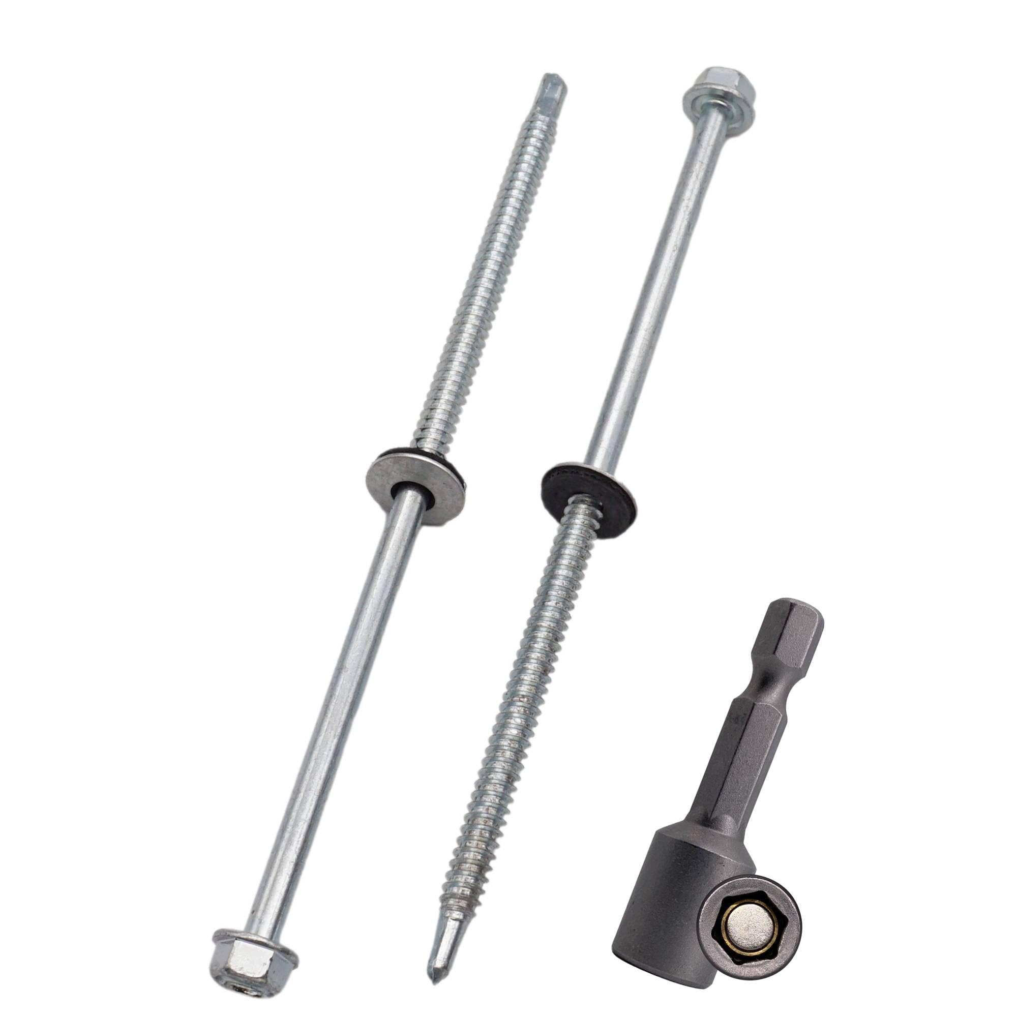 SKIR'CO (50 pcs) Zinc Plated Roofing Screws 6.3 x 160 mm, Hex Head, DIN 7504-K Self-Drilling Screws with EPDM Sealing Washers
