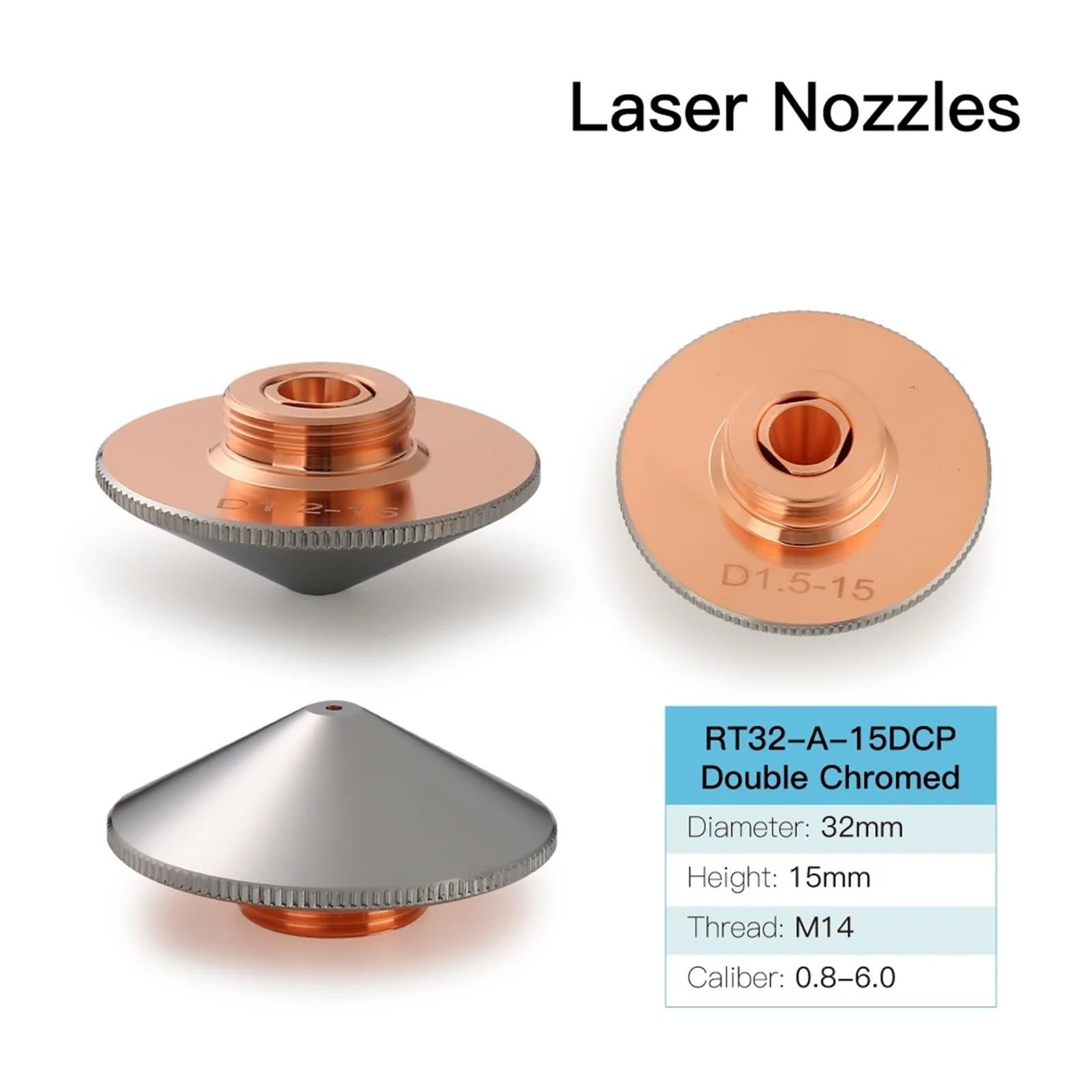 10 szt. dysz laserowych spawalniczych o średnicy 32 mm i kalibrze H15 0,8-6, jedno-/dwuwarstwowych do maszyn do cięcia włókien.