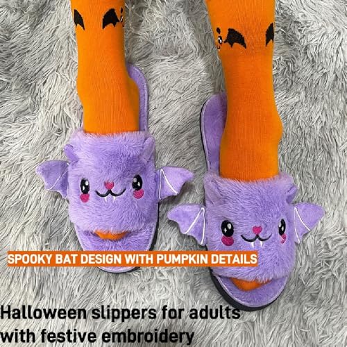 Halloween Bat Slippers for Adults & Kids - Ultra Plush Memory Foam, Non-Slip Indoor/Outdoor House Shoes (Wide Fit)3