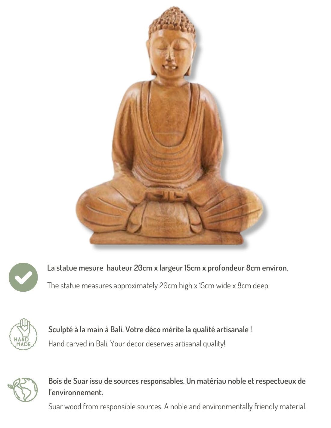 Petite Statue De Méditation En Bois, Ancêtre Bodhidharma, Bois Massif Carapté, Art Moderne Illimité, FigurAuckland, Décoration De La Maison