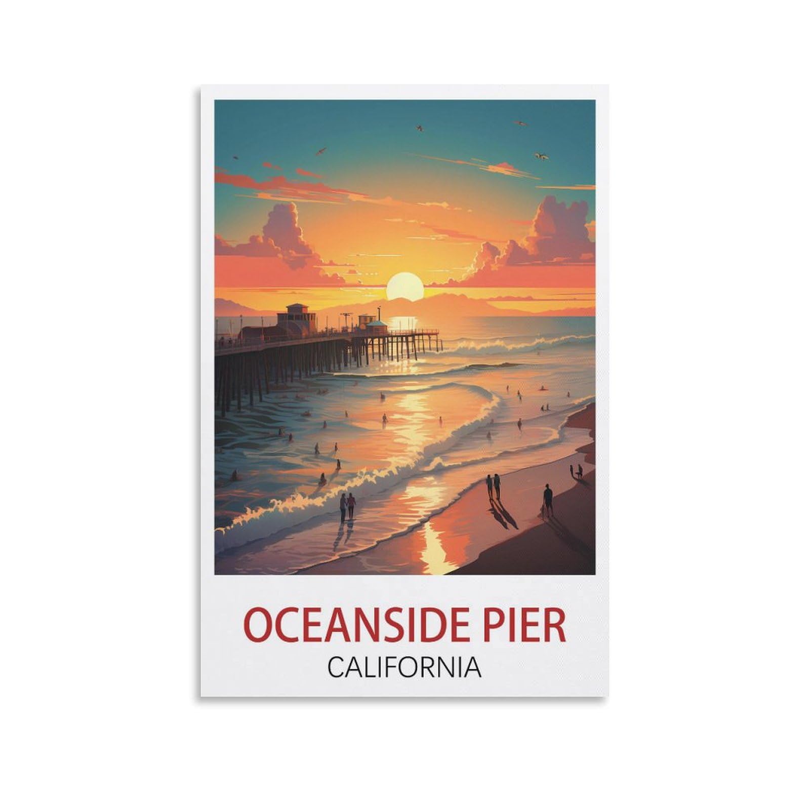 Metal Signs Tin Sign Retro Wall Art Poster for Home Man Cave, Cafe Bar Wall Decor Oceanside Pier Oceanside,california Posters 30x30cm