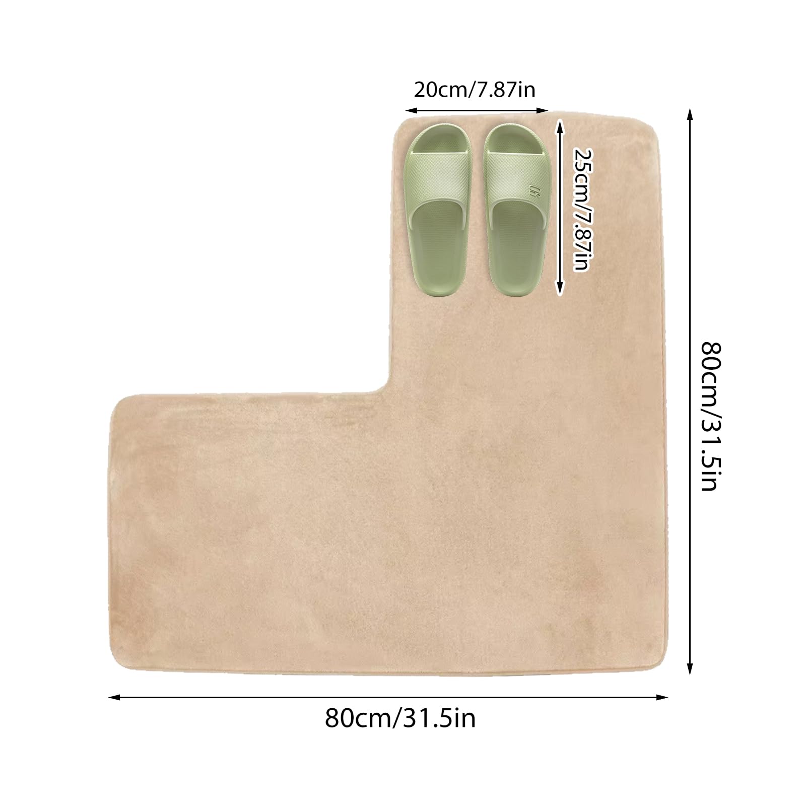 ACESOME Tapis de salle de bain en forme de L antidérapant 80 x 80 cm beige
