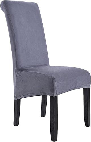 FXBZA Velvet Large Dining Chair Covers, Stretch High Back Chair Slipcovers Washable Removable XL Chair Seat Protector Covers (Set of 6,Dark Grey)