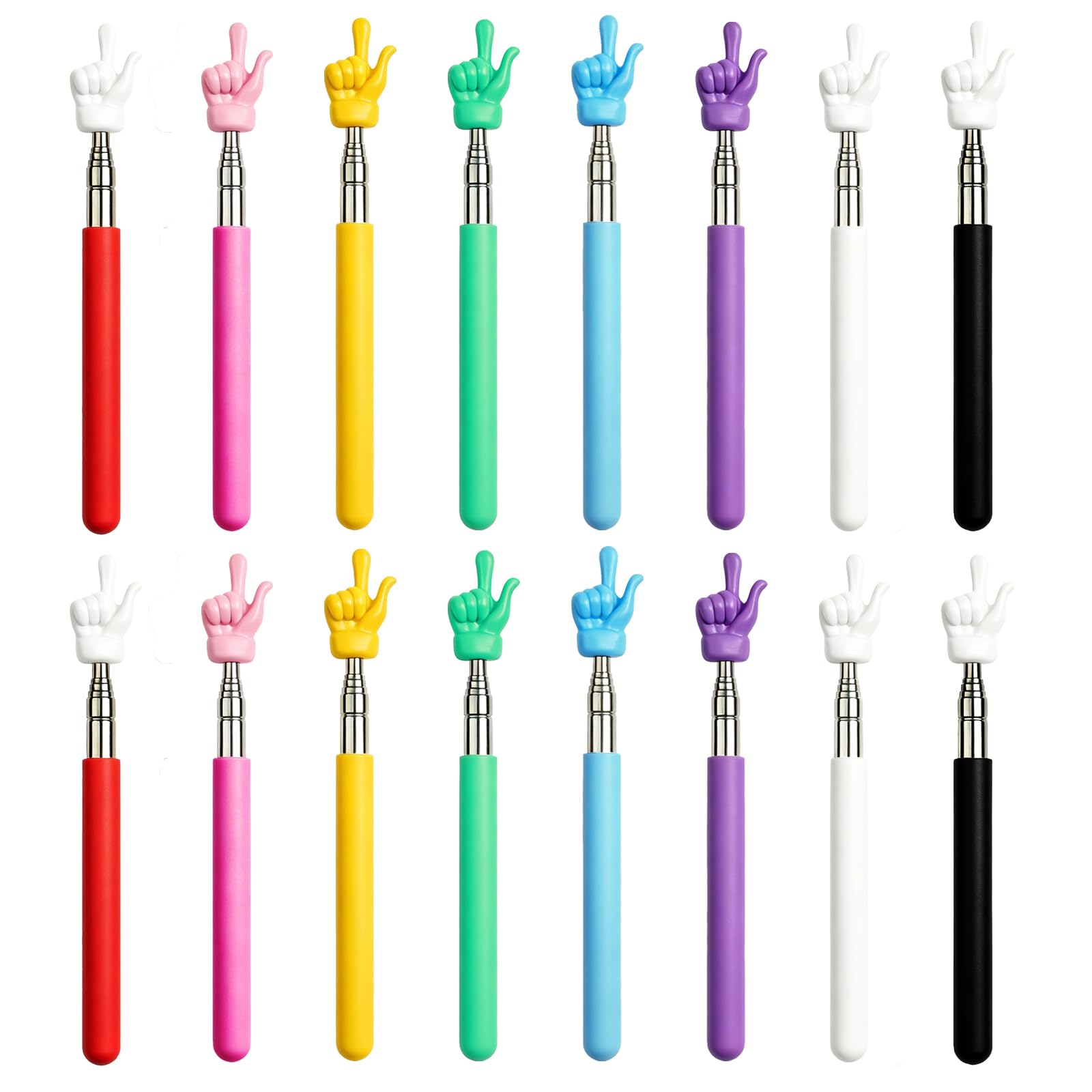 Miokun 16 Pieces Telescopic Teacher Pointer Finger Pointer Stick for Teachers Coach Presenter, Extends to 21.7 Inches (8 Colors)