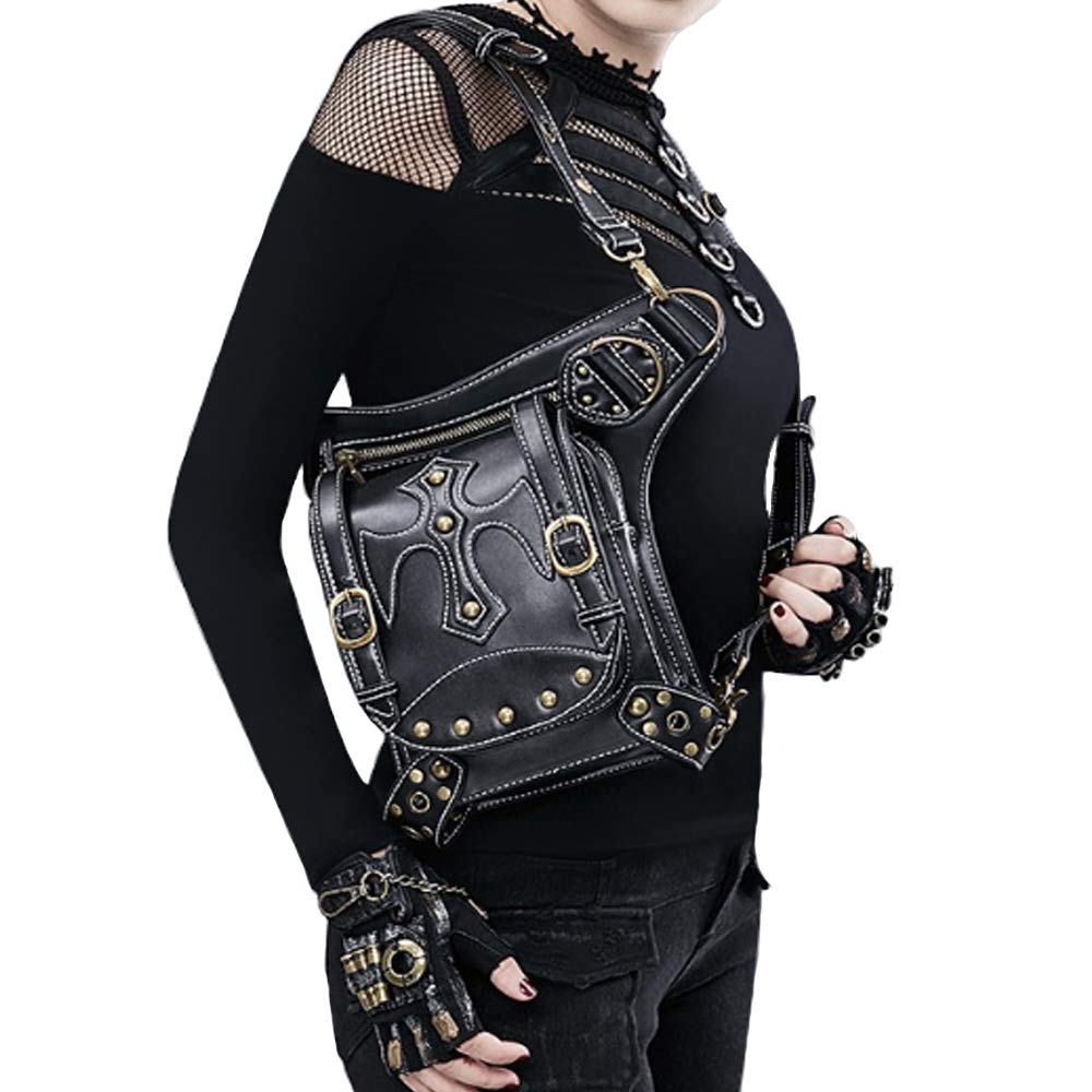 Halloween Women Punk Hiking Fanny Pack Waist Bag Military Tactical Drop Leg Arm Thigh Holster Bags Purse Outdoor Bike Motorcycle Cycling Pack Utility Backpack Pouch Shoulder Bag Black