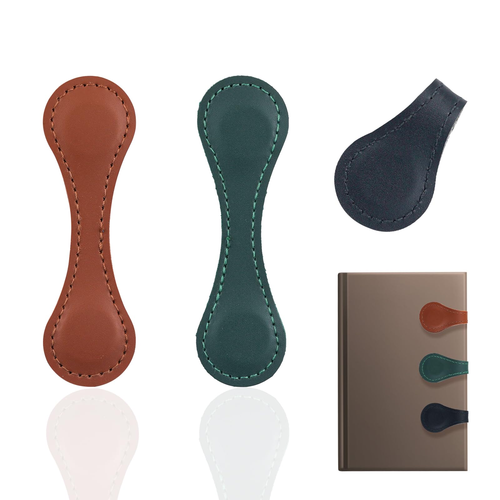3 Piezas Marcapáginas Magnéticos de Cuero, 10x3cm Doble Cara Marcadores de Libros Cuero Clips Magnéticos para Libros Regalos para Amantes de la Lectura Estudiantes Adultos (Serie de Colores 1)