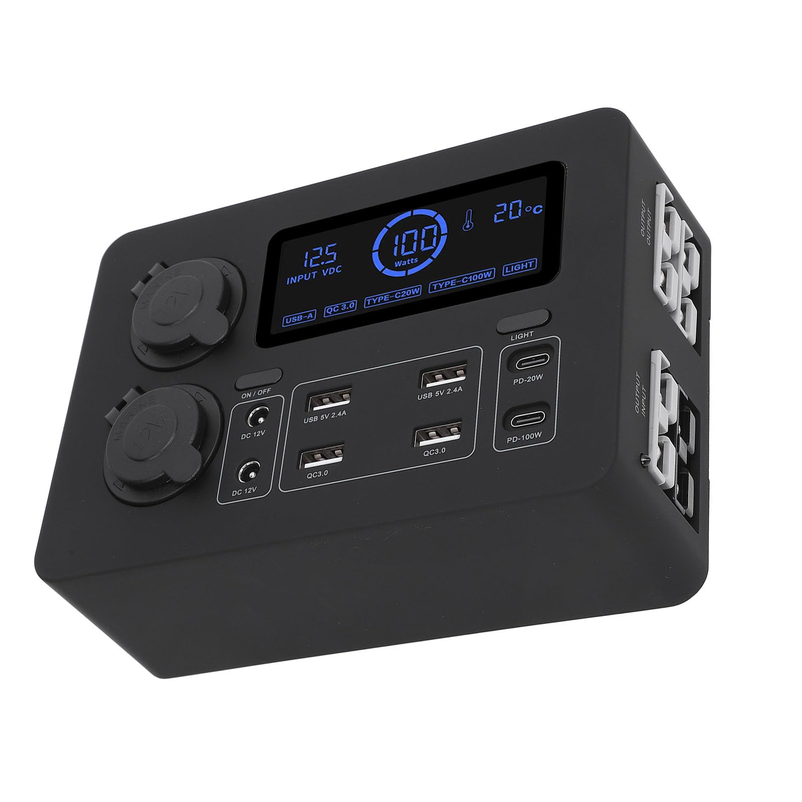Asixxsix Stazione di Alimentazione Portatile, Display LCD da 12 V USB C QC3.0 e 4 Prese Anderson Power Bank per Campeggio, Mini Generatore con Porte di Ricarica Multiple per, Auto, Barca, Emergenza