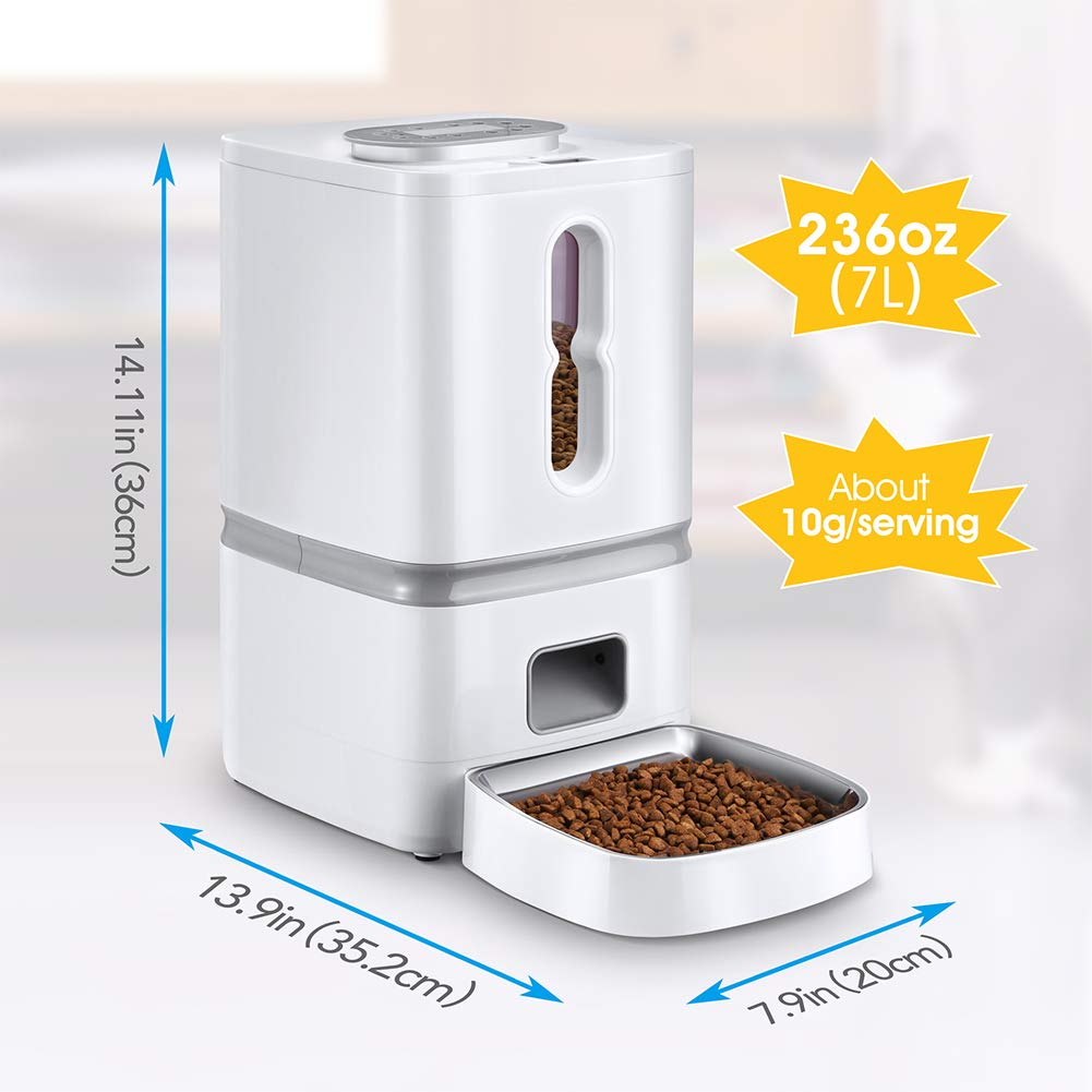 7L Automatico Cat Alimentatore, Auto Gatto Cane Temporizzata Programmabile Dispenser Alimentare Alimentatore Con Acciaio Inossidabile Vassoio, Porzione Di Controllo, Registrazione Audio Ricordare