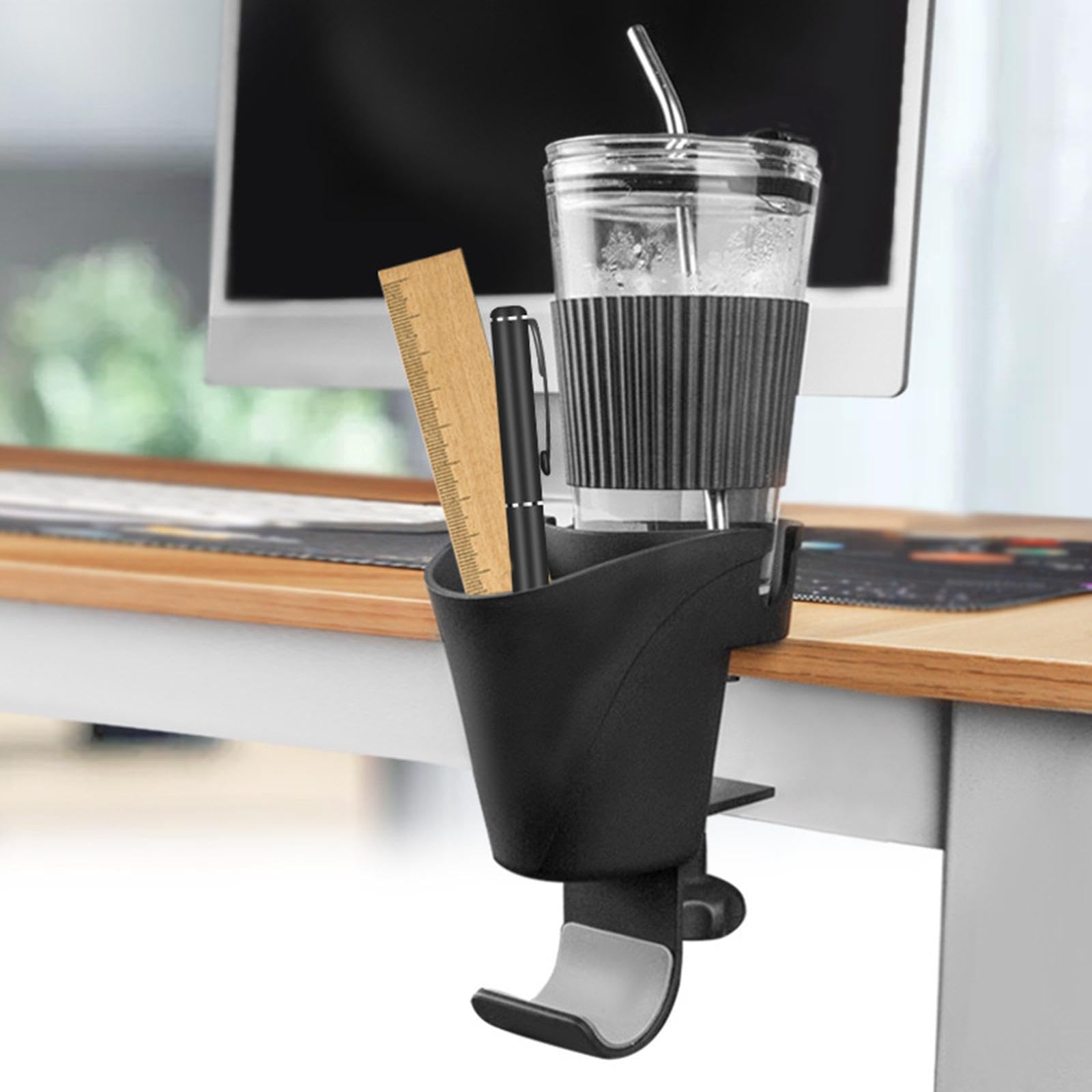 Desk Pen Holder Cup Holder Headphone Hook 3 in 1 for Desk Office Paper Clips-image-48