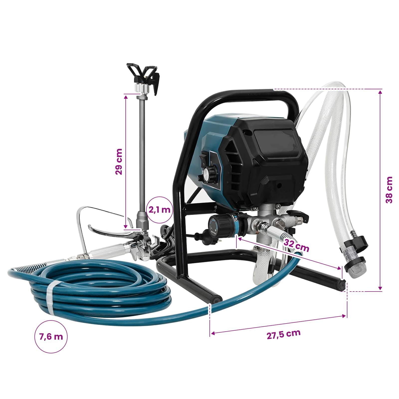 vidaXL Airless-Farbspritzgerät 7,6 m Schlauch 220V 1,5 L/min 200 Bar