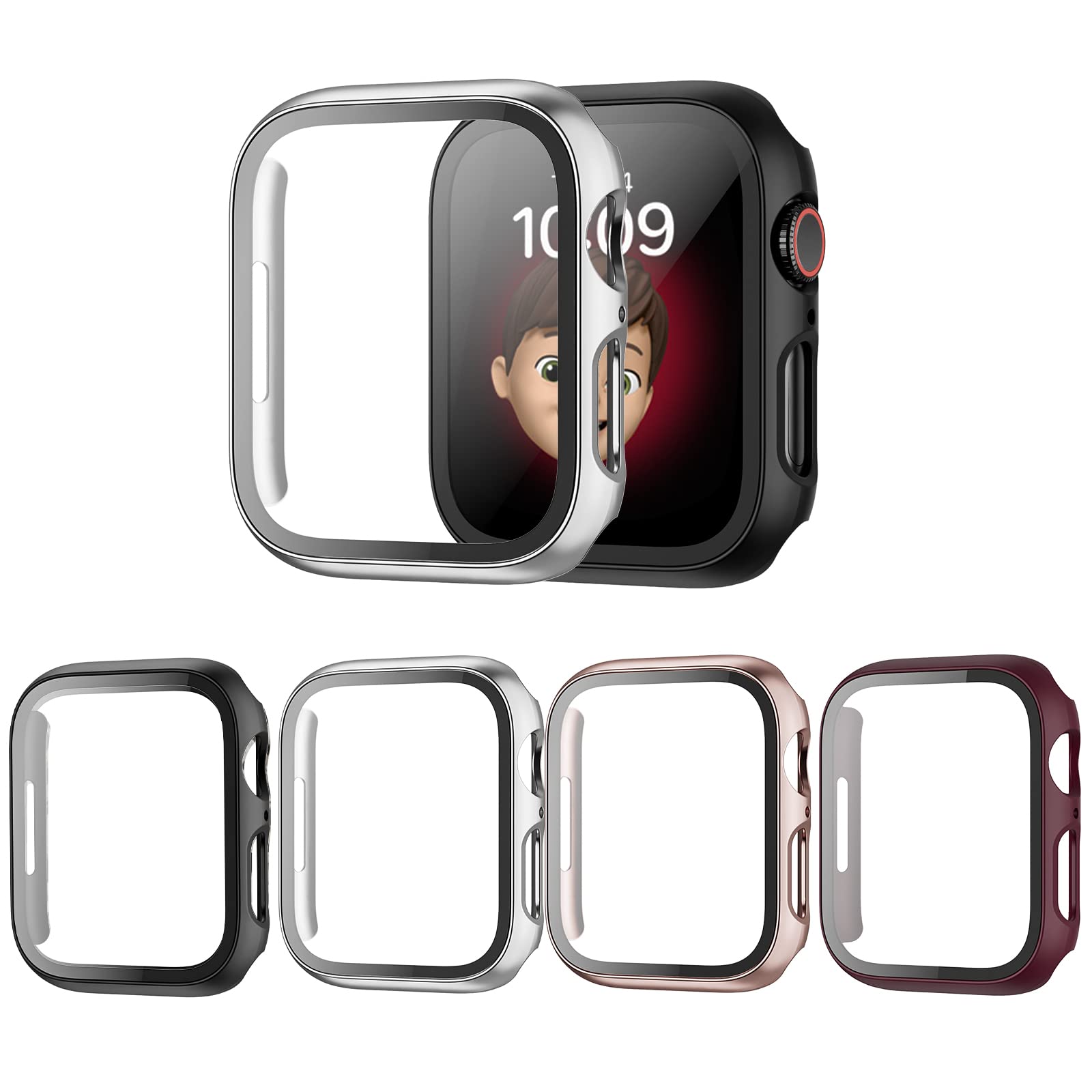 Photo 1 of 4 Pack Case Compatible for Apple Watch Series 8 & Series 7 41mm with Tempered Glass Screen Protector, Kakufunny Full Hard Ultra-Thin Scratch Resistant Bumper Protective Cover for iWatch Black+Silvery+Rose gold+Burgundy 41mm