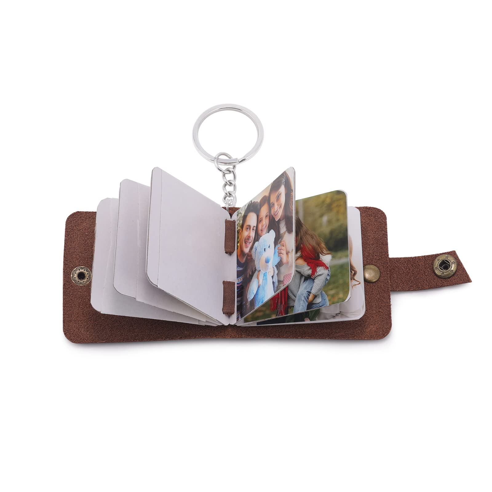 Bycuss Personalized Photo Ablum Keychain,Custom 5-10 Photos Genuine Leather Keyring,Mini Photo Books Memory Keychain