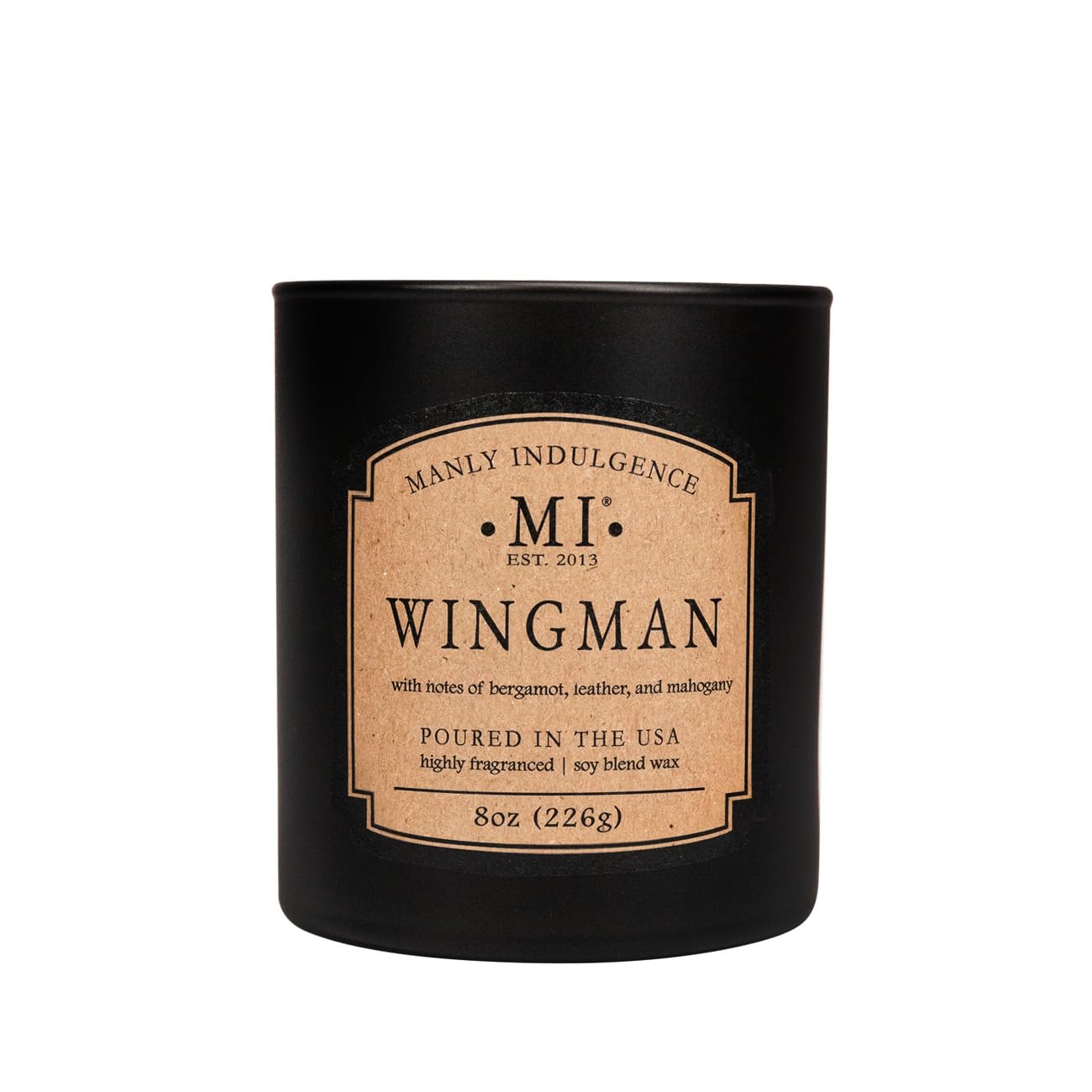 Manly Indulgence Świece zapachowe w słoiku dla mężczyzn | Wingman - bergamotka, skóra i mahoń | mocny, męski zapach | kolekcja Classic+ z eleganckim pudełkiem upominkowym | kute w Ameryce | nowość w