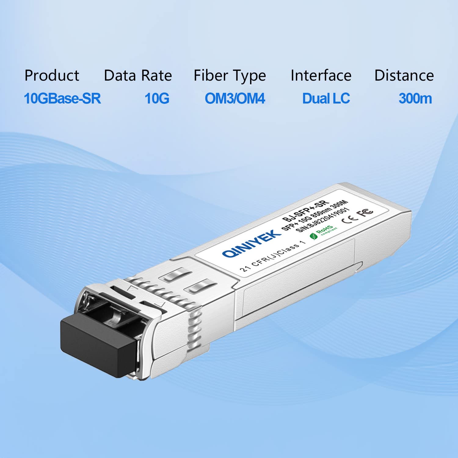 Transceptor 10GBase-SR SFP+,módulo LC SFP+ multimodo 10G,MMF de 850 NM,hasta 300 m,Compatible con Cisco SFP-10G-SR,Ubiquiti UF-MM-10G,Fortinet,Mikrotik,Netgear,Supermicro (Paquete de 4)