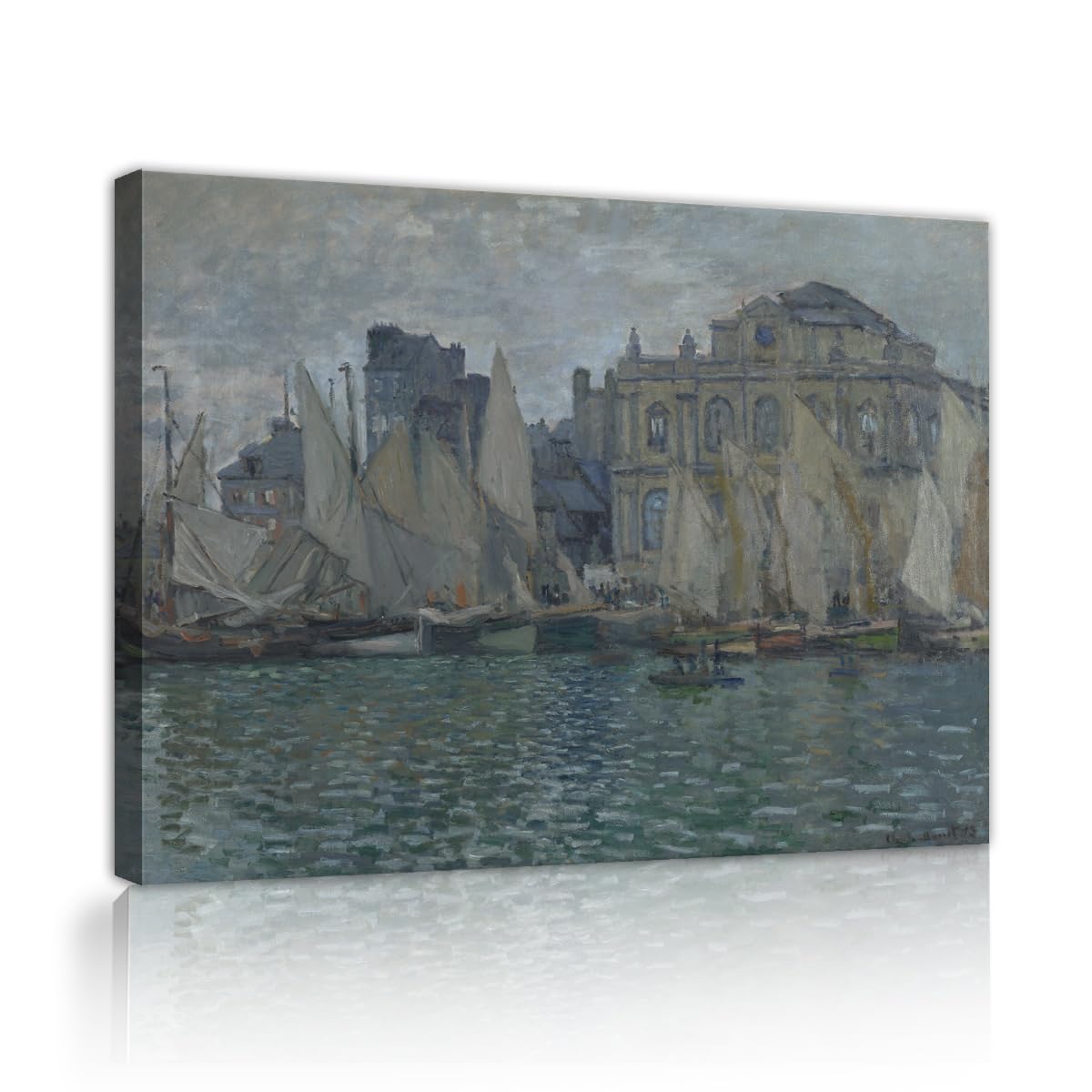 TOANGWALL Historic Harbor Harbor Canvas Wall Art Office Claude Monet The Museum at Le Havre Famous Oil Painting Framed Prints for Library Decor 65x80cm