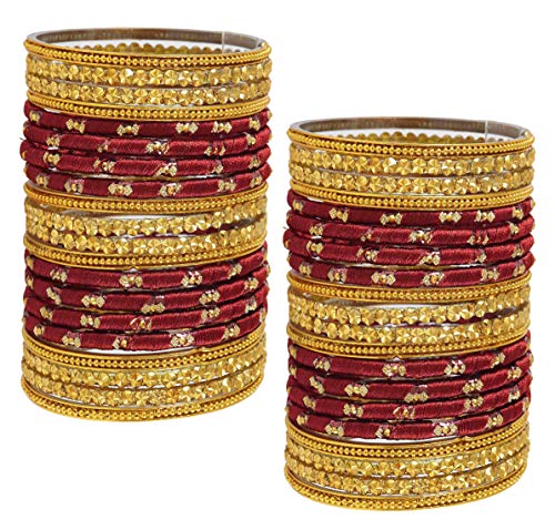 Image of NMII Glass and Silk Thread Zircon Gemstone Bangle Set For Women /Girls