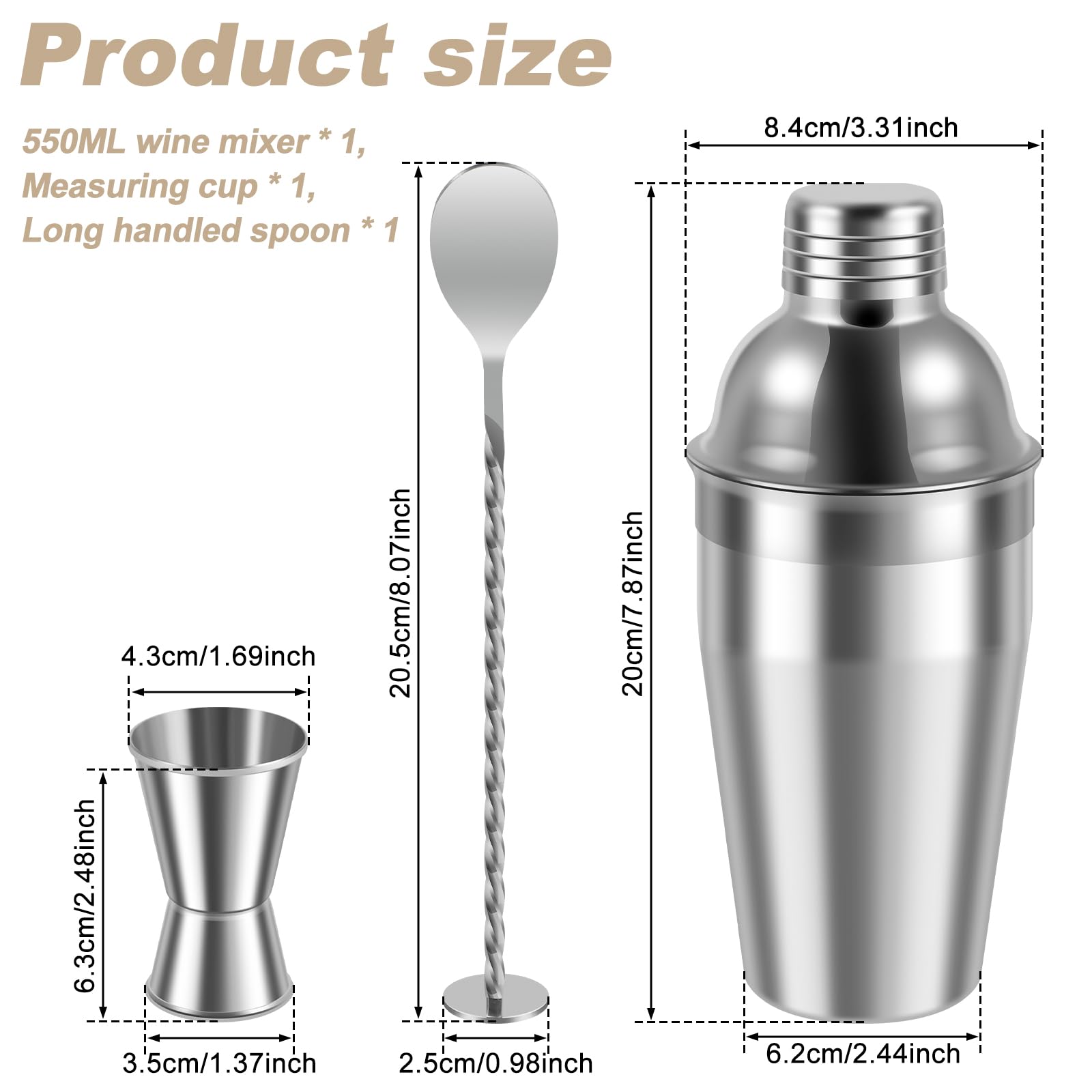 25oz Cocktail Shaker Bar Set Martini Drink Shaker with Built-in Strainer, Measuring Jigger & Bar Mixing Spoon, Stainless Steel Shaker Bottle Professional Bar Tools Drink Mixer Set Bartender Kit