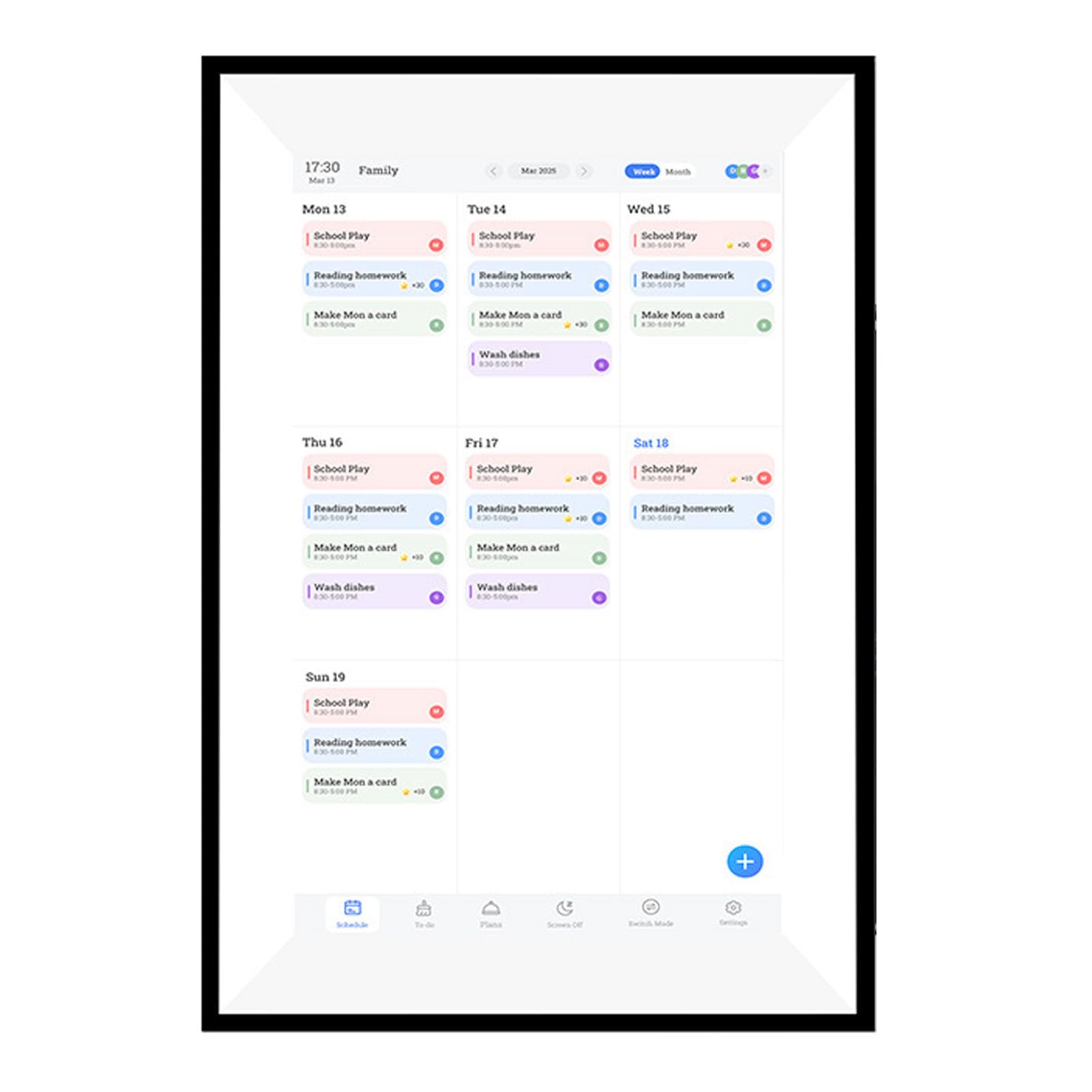 Annadue Calendario Digitale Intelligente, Pianificatore e Calendario per Famiglie HD IPS 10,1 Pollici HD con Grafico e Pianificatore di Pasti per gli Orari Familiari
