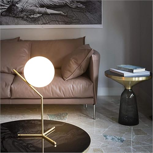 Miniatura 5 de BOKT Lámparas de araña de globo de 1 luz moderna de mediados de siglo, iluminación colgante redonda de bola de vidrio dorado cepillado, lámpara de