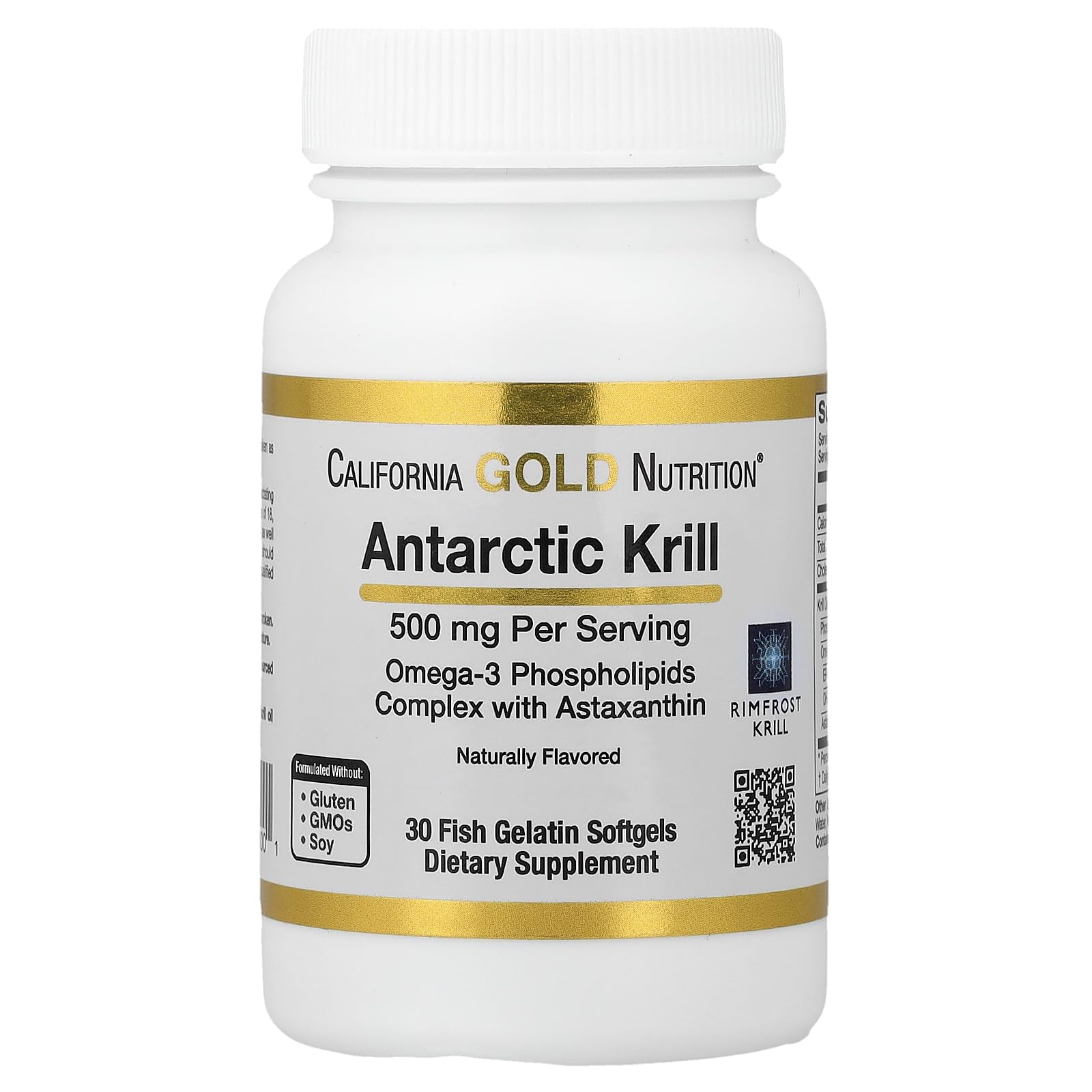 California Gold NutritionAntarctic Krill Oil, with Astaxanthin, RIMFROST, Natural Strawberry & Lemon Flavor, 500 mg, 30 Fish Gelatin Softgels