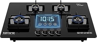 Beyond Appliances Dorado 4 Burner Smart Glass Hobtop Gas Stove | Auto Ignition | Digital Timer | Flame Failure Device | Toughened Glass | LPG & PNG Compatible