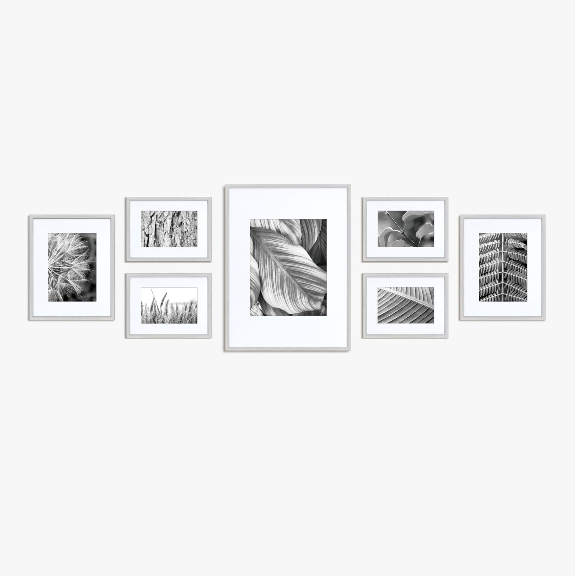 Nielsen Grey 7-Piece Aluminium Picture Frame Gallery Set, For 6X4in, 5X7in And 8X10in Photos With Glass Front And Push And Turn Clips, Hanging Wall Template Included
