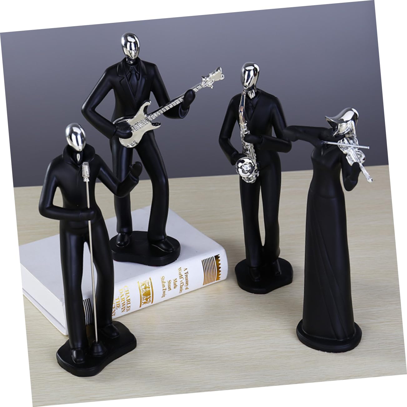 Figura de Personaje Musical de Resina Negra, Ligera y Moderna, Adorno Adecuado para Decoración del Hogar y Bar Estilo Sencillo y Elegante
