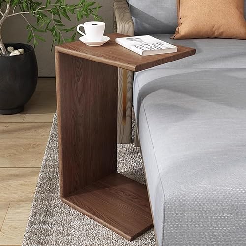 Miniatura 3 de Mesa auxiliar con marco de madera maciza en forma de C, mesa auxiliar compacta para sofá, mesa auxiliar rectangular pequeña, mesa de café