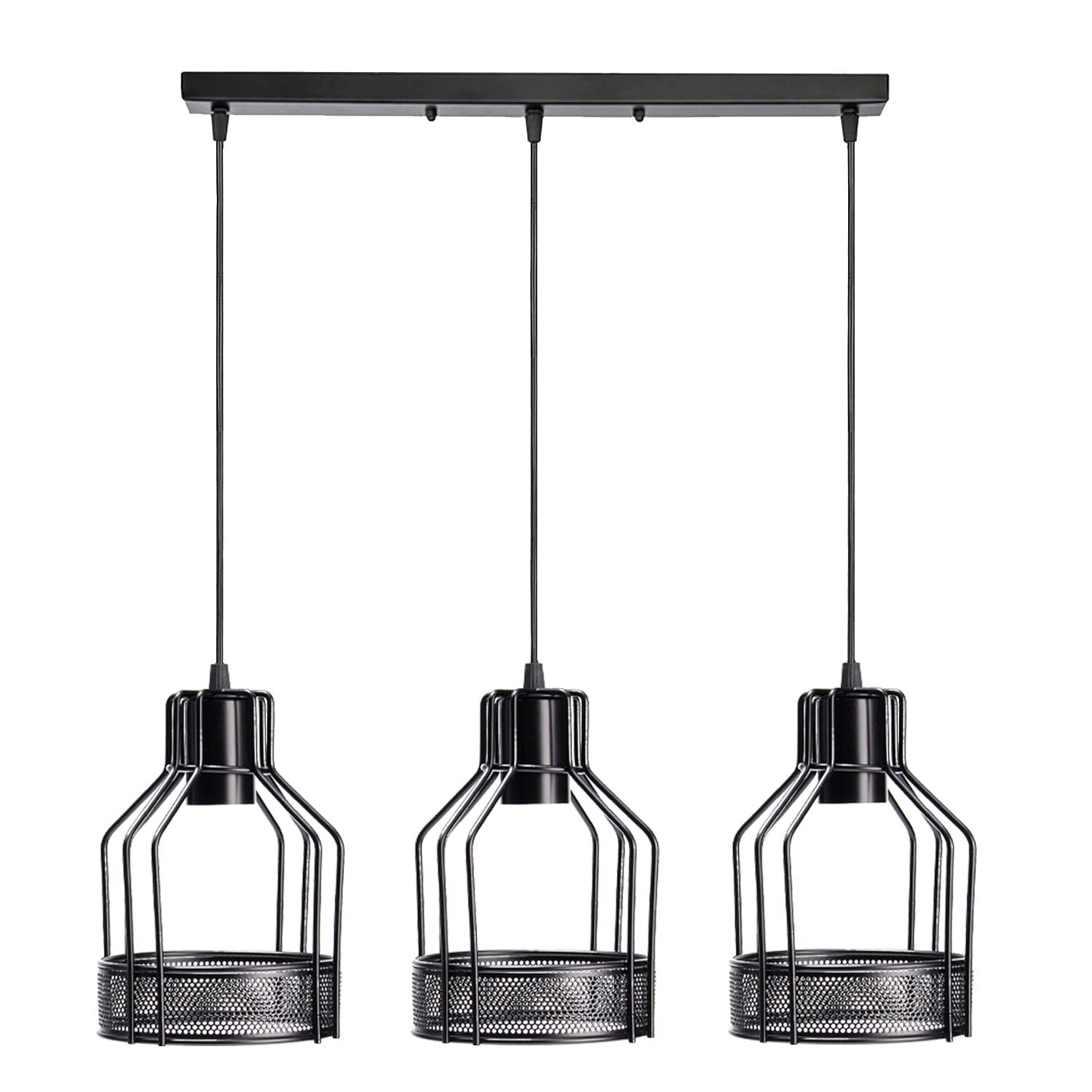 DC VOLTAGE 3 Head Pendant Light Black Metal Bird Cage 24cm Ceiling Light E27 Height Adjustable Pendant Light fixtures for Kitchen Living Room Bed Room