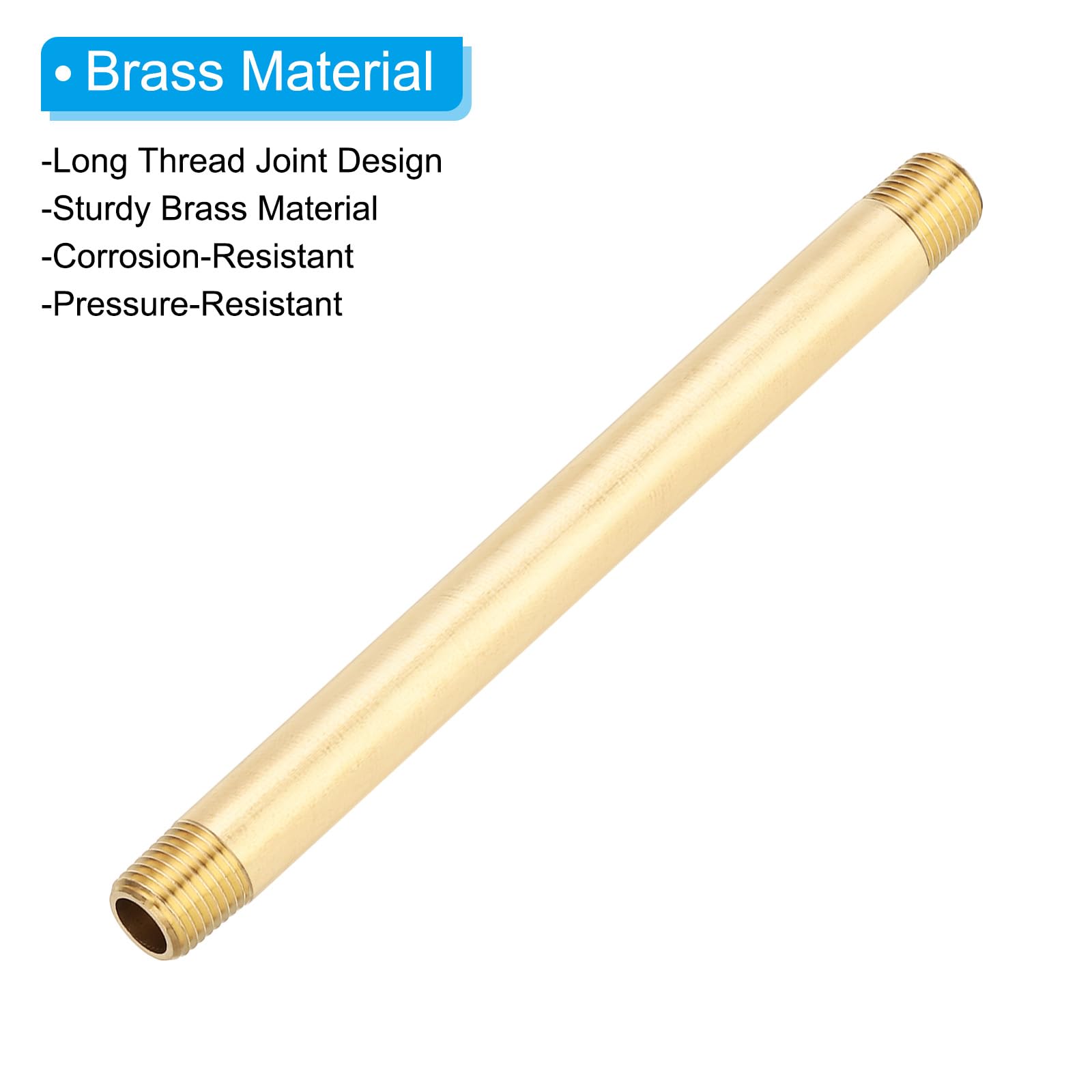PATIKIL 1/4" x 1/4" NPT Maschio Raccordo in Ottone Tubo Lungo, 10Pz 152.4mm (6") Lungo Raccordo Tubo Diritto Connettore Prolungatore per Carburante, Aria, Acqua, Olio, Sistemi Gas