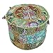 DK Homewares Ottomane Pouf Rotondo Indiano Sgabello Patchwork Verde Ricamato Pouf in Cotone Ricamato Pouf Decorativo Poggiapiedi | (16x16x13 Pollici / 40 cm) | Solo Copertura
