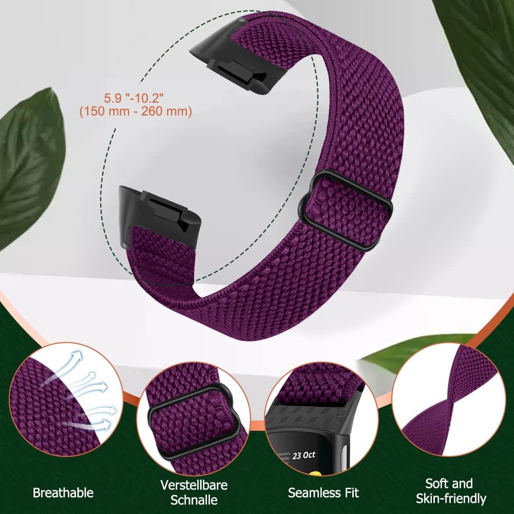 enkic Elastic Nylon Bands Compatible with Fitbit Charge 6/Charge 5 Bands, 4 Pack Soft Adjustable Stretchy Strap Breathable Sport Loop Replacement Wristband for Fitbit Charge 5/Charge 6 Men Women