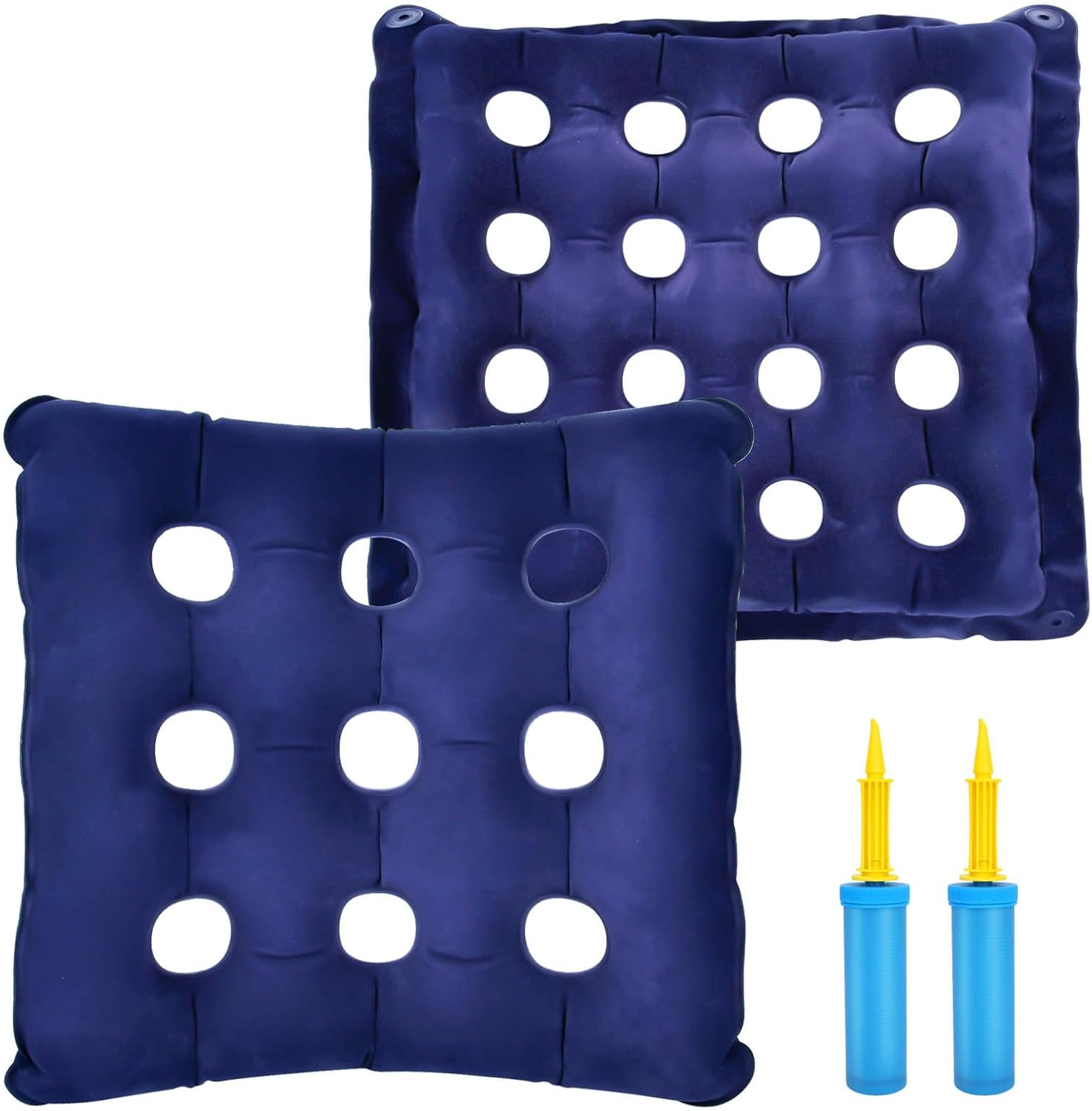 2 Pack Inflatable Seat Cushion, Portable Waffle Chair Cushion with Inflatable Pump, Pressure Relief Seat Cushion for Tailbone Sciatica Office Wheelchair Travel Cars (Blue)