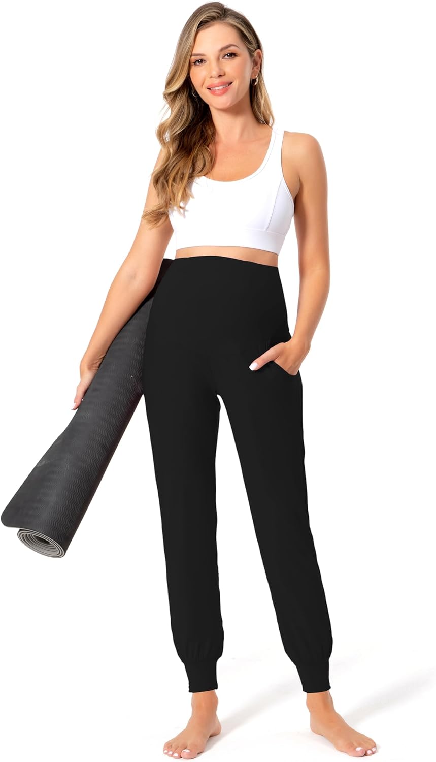 Foucome Women's Maternity Pants Stretchy Jogger Sweatpants Comfy Casual Pregnancy Workout Lounge Pants with Pockets - Image 6