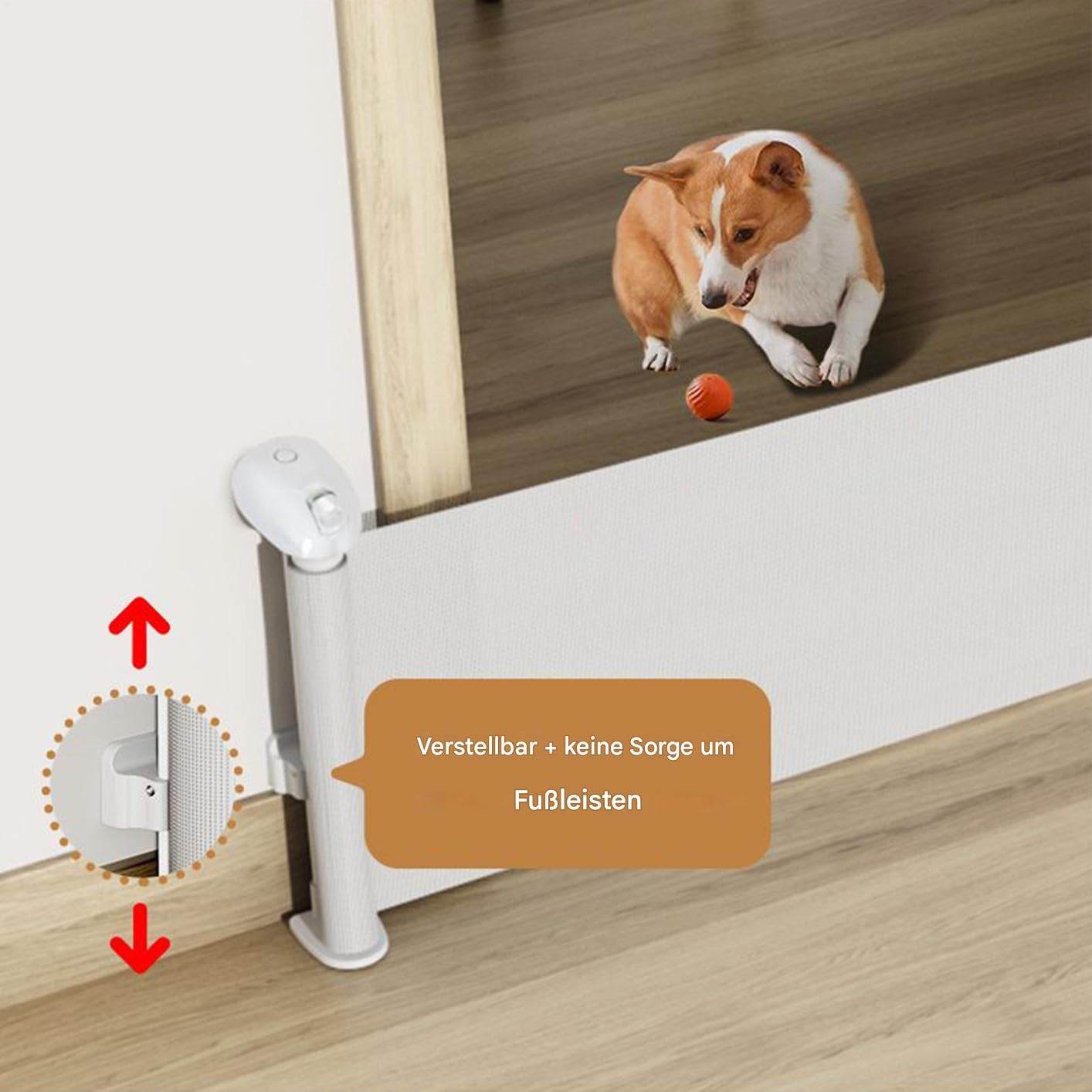 Rejilla extensible para perros – Valla de seguridad 45 x 150 cm con borde protector, rejilla para perros para escaleras – para puertas interiores/exteriores con seguridad infantil y protección para